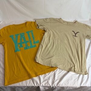 2 Western Graphic T-Shirts Bundle | Yellowstone Ranch Hand + Y’all Tee | Size M